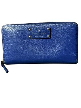 KATE SPADE Pebbled Leather Zip Around Wallet Blue Still Good For Some More Fun